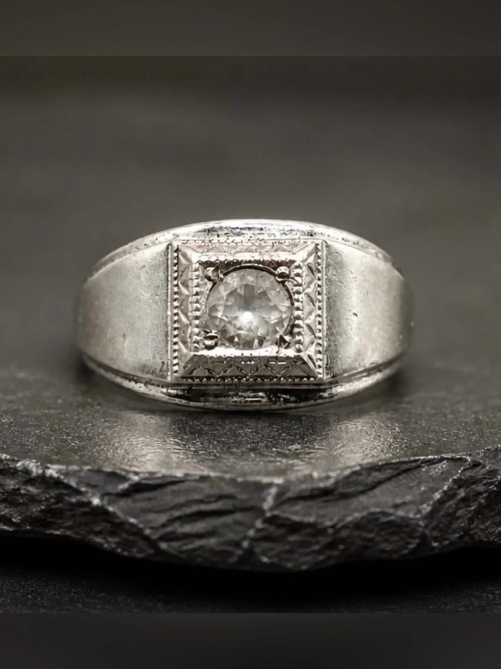 Size 10.5 Vintage ESPO white topaz 925 Sterling Silver Ring